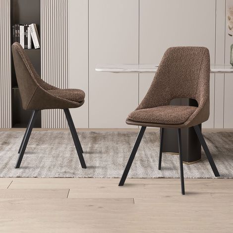Lot de 2 chaises 48x56x85 cm en tissu bouclette et PU marron - FIK