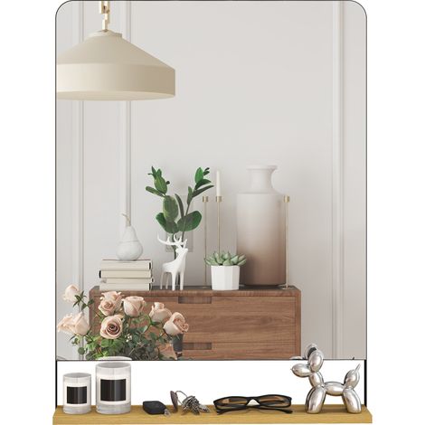 Miroir mural 80 x 60 cm avec étagère REYNY noir (1/5)