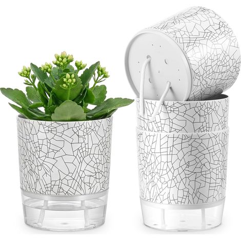 4Pcs Pots de Fleurs en Plastique, 14cm Pot de Fleurs Auto-Arrosant,Pots de Plantes avec Trous De Drainage et Réservoir d'eau Amovible pour d'Intérieur d'Extérieur Jardins de Balcon (B) (1/5)