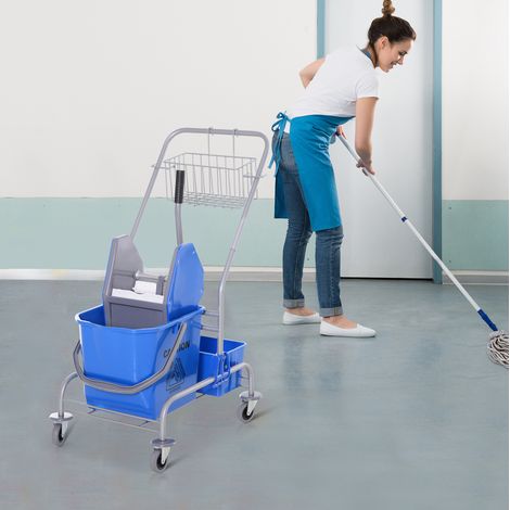 Carrello per pulizie 25 L con strizzatore, gancio per mop, 4 ruote, blu OKMYHOME (1/5)
