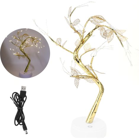 LAMPE À FEUILLES D'OR ARTIFICIELLES EN FORME D'ARBRE À FAIRE SOI-MÊME, FONCTIONNANT SUR BATTERIE USB, DÉCORATION DE FÊTE (1/5)