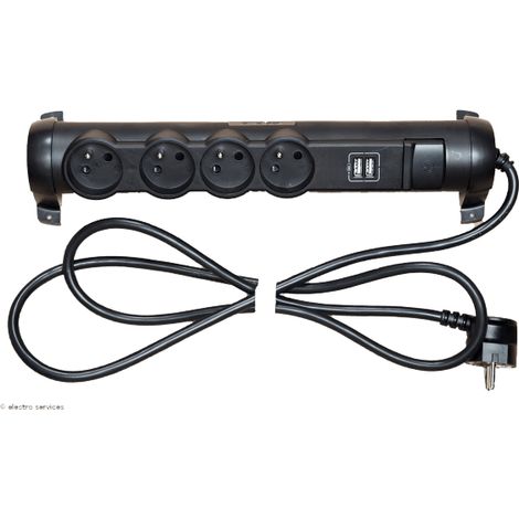 Rallonge 4 prises de courant + 2 chargeurs USB Legrand Finition: Noir