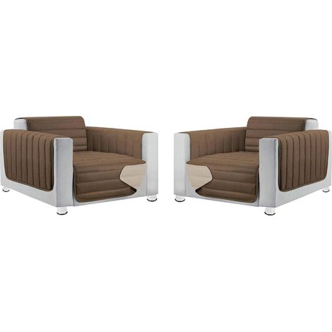 Lot De 2 Housses De Fauteuil Universel Rembourré Doux Double Face - Marron
