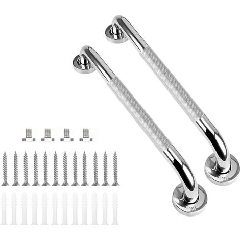 Maniglione di supporto per vasca da bagno in 2 pezzi, antiscivolo, 40 cm, in acciaio inox, da parete, per anziani, disabili, bambini e donne in gravidanza.