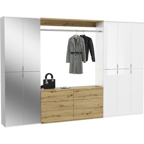 ProjektX Garderobenmöbel Set P11 Weiß hochglanz, weiß, Eiche Dekor.