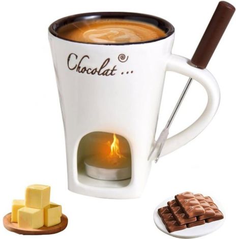 Tasse Fondue Chocolat - - Céramique - Fourchettes - Bougie - Blanc (1/5)