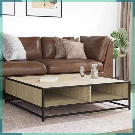 848775 Table basse chêne sonoma 100x100x30 cm bois d'ingénierie/métal (1/5)