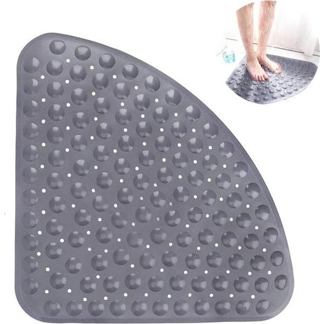 Tapis douche antidérapant quart cercle,demi-cercle ventouses trous drainage,54x54cm,triangulaire insert douche,lavable machine YYV (1/5)
