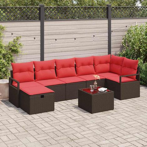 Sofa Set mit Kissen mit Speicher Braun und Rot Poly-Rattan (1/5)