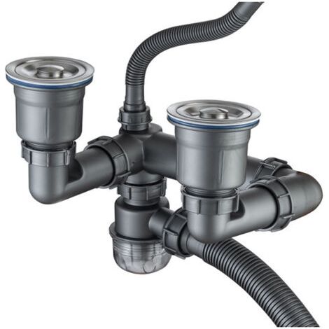 Komplettes Spülbeckenablaufset, Doppelnut, platzsparend, geruchsdicht und einziehbar, geeignet für 40/50-mm-Rohre (1/5)