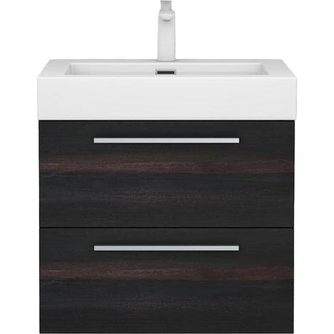 Mai & Mai Mobile Bagno Sospeso60cm, Mobiletto per Bagno con Lavabo, Marrone scuro, Seria Quadratto (1/5)