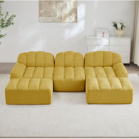 Modulares Sofa mit Ottoman U-Form Gelb Granular Fleece OKMYHOME (1/5)