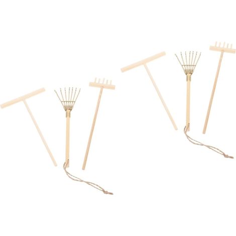 2 Ensembles Micro Râteau Paysagiste Bac À Sable Râteaux Outils De Décoration De Jardin Miniature - Décoration De Cour Micro-décoration Jardin Zen Petit Râteau en Bois 3 Pièces 2 (1/5)