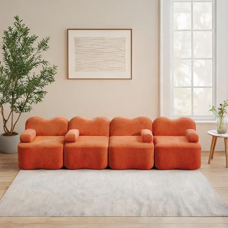 Sofa modulaire en velours orange 4 places 384 cm 384 x 98 x 70 cm (1/5)