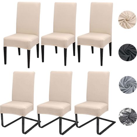 Housses de chaise extensibles 6 pièces, lavables, amovibles, Spandex, universelles, beige (1/5)