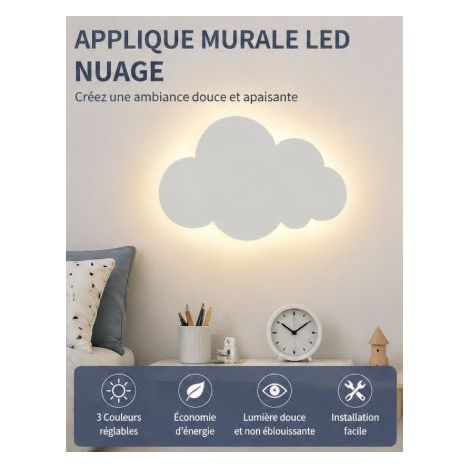 Cloud-shaped wall light, Nordic style, minimalist and creative bedside lamp, modern minimalist style, suitable for boys', girls' and children's rooms. (1/5)