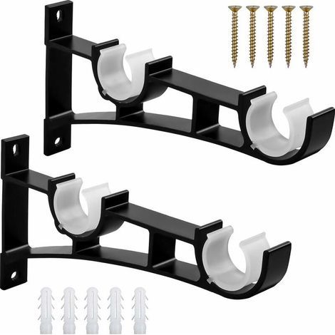 Support de tringle à rideaux double en alliage d'aluminium – Capacité jusqu'à 50 kg – Pour tringles de 1 à 3 cm – Installation facile avec vis incluses (1/5)