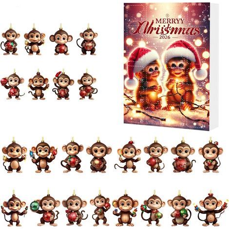 Weihnachts-Adventskalender, Überraschungsbox, Acryl-Affenanhänger, Weihnachtsbaumschmuck (Typ D) (1/2)