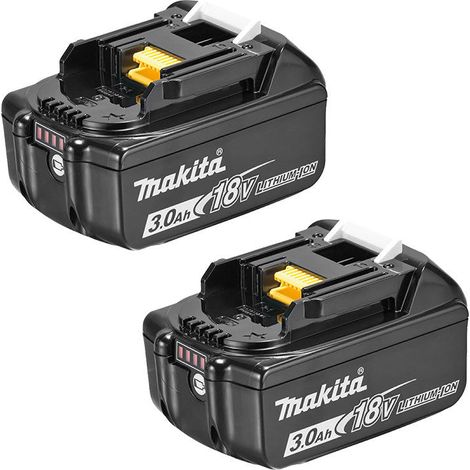 Makita – Batterie 2 pièces 18V 3.0Ah – Technologie Li-Ion – Rechargement rapide en 22 min – 40% plus légère que Ni-CD (1/2)