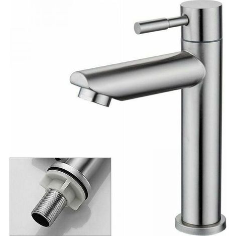 1 Piece Bathroom Faucet, Cold Water Only Sink Faucet, Durable Chrome Plated Copper Hand Washing Faucet-Van Sink Faucet (1/3)