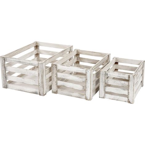 Set de 3 boîtes en bois HHG-804, blanc shabby