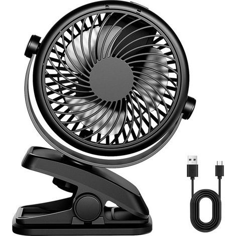 Mini ventilador USB，con batería recargable，3 velocidades，rotación de 360° y velocidad ajustable para dormitorio，cochecito de bebé y camping (1/2)