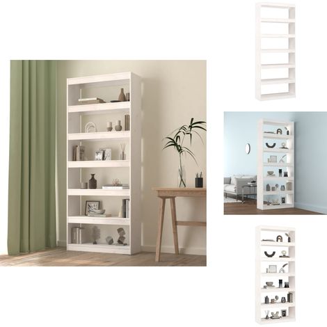 Bibliothèque/Séparateur de pièce Blanc 80x30x199,5cm Pin massif - Bibliothèque Blanche - Bibliothèque Bois - Étagère Salle À Manger - Meuble Rangement - Séparateur Pièce (1/5)