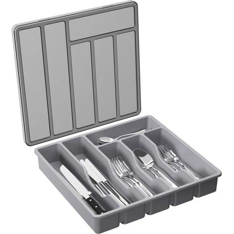 D\'Argenterie avec Couvercle, Plateau à Ustensiles Couvert pour Tiroir et Comptoir de Cuisine, Couverts et Couverts en Plastique