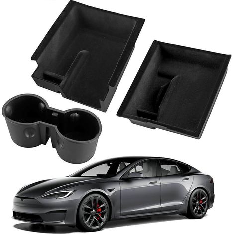 Pour Justech Kit de rangement 3 pièces pour console centrale avec accoudoir et porte-gobelet, compatible avec Tesla Model Y (-) et Model 3 (-)-JXLGV (1/4)