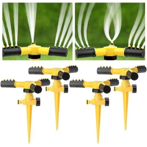 Arroseurs de Pelouse 4 Pièces, Arroseur de Jardin Rotatif à 360 ° Irrigation Automatique, Arroseurs réglables pour Pelouse, Plantes, Fleurs, Légumes, Grandes Surfaces Jusqu'à 80 m²