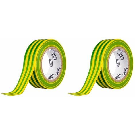 2x Ruban adhésif isolant PVC 19mm x 10m pour fils électriques tension de rupture 6000V Scotch Electricité Résistant Protection, jaune et vert (1/2)