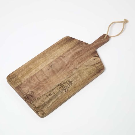 HOMESCAPES Etched Beach Mango Wood Chopping Board (1/5)