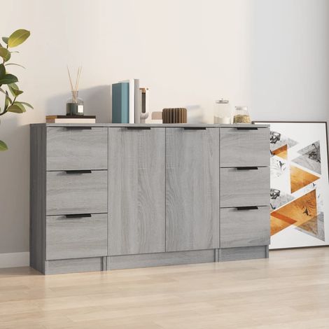 3 pcs Buffets, Meubles de Rangement, Armoires de Cuisine Sonoma gris Bois d'ingénierie SDG99397 BonneVie (1/5)