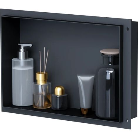 VILSTEIN Duschnische 30x45cm Unterputz Wandnische Schwarz Randloses Duschregal mit Ablage