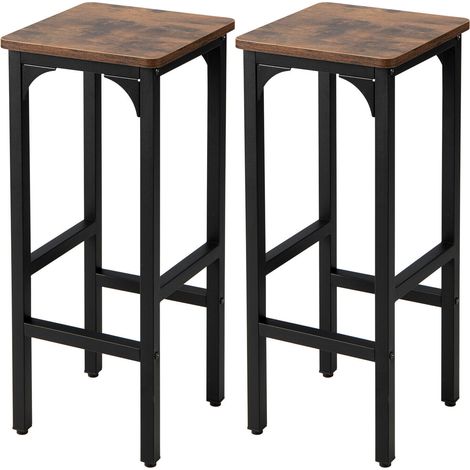 Lot de 2 Tabourets de Bar 28 pouces Marron Rustique avec Repose-Pieds et Patins Réglables en Métal et Bois pour Cuisine et Café (1/5)