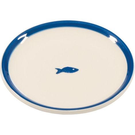 Zafferano Set 6 Piattini Stencil Collezione Lido Decorazione Pesci Azzurri Ceramica Artigianale Italiana per Servizio Tavola Elegante e Moderno