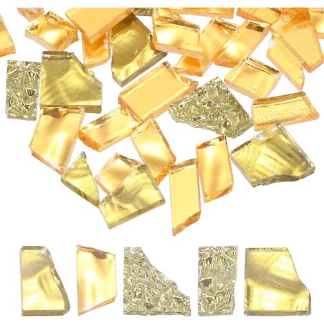 Carreaux Mosaique Verre Irreguliers, 100g/0.2LB Feuilles Verre Colore Irregulieres Kit Fournitures Carreaux Mosaique Casses Vrac Pour DIY Artisanat, Serie Or (1/5)