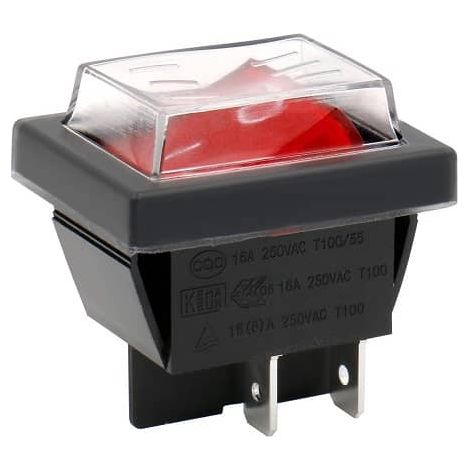Interruptor basculante ON-OFF DPST 4 vias impermeable Rojo 16 A
