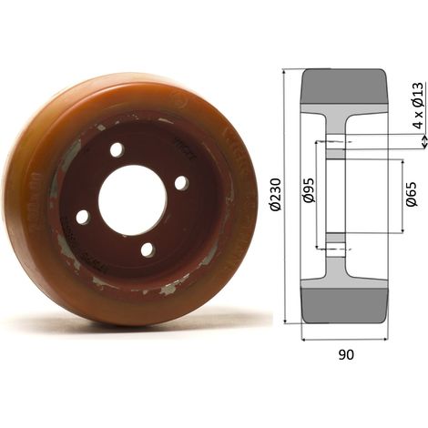 Roue motrice 230 x 90 - 4 trous VULKOLLAN® ( Fenwick 0039902305 )