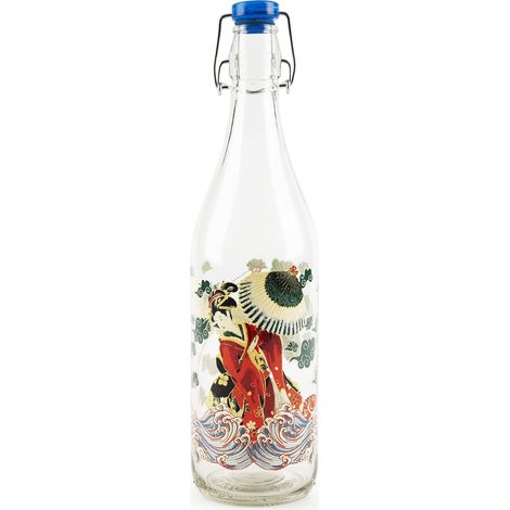 Excelsa Kimono Bottiglia Acqua, 1 Litro, Vetro, con Guarnizione