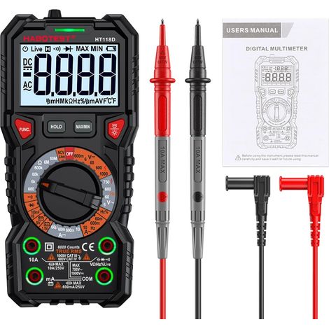 HT118D PROFESSIONNEL PROFESSIONNEL 6000 COMPTES 1000V AC CC multimètre numérique OHM HZ NCV Live C/F Duty Tension multimètre (1/5)