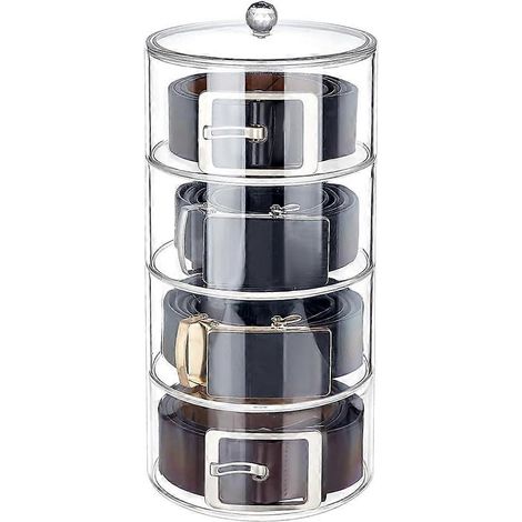 Organisateur de ceintures à 4 niveaux, étui de rangement pour ceintures, boîte à ceintures, porte-ceintures, organisateur de bijoux pour montres, bracelets, bagues, élastiques à cheveux et cosmétiques (1/5)