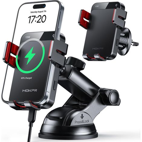 15 W Induction Car Phone Holder  Automatic Clamping Car Induction Charger, Air Vent Dashboard Windscreen (1/5)