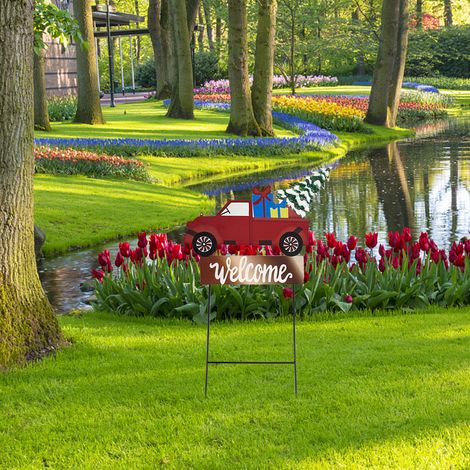 Lot de 4 panneaux décoratifs de Noël pour jardin, piquets extérieurs, décorations de pelouse et allée, ornements de fête pour chemin extérieur (1/5)