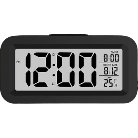 Tragbarer multifunktionaler elektronischer digitaler quadratischer Wecker aus ABS mit Temperaturanzeige, geräuschlosem Design, geeignet für das Schlafzimmer (schwarz). (1/5)