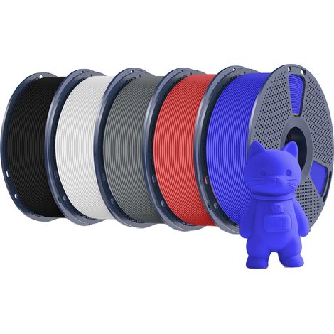 Filamento para impresora 3D, material PLA, baja contracción, BK WT GY RD BL (1/2)