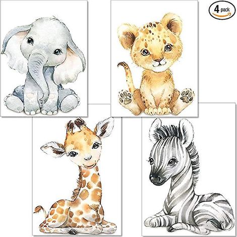 lot De4 Affiches Posters -20x25cm-pour Chambre D'enfant Bb - Format Motif Tigre Et Girafe Zebra -dcoration Pour Garon Et Fille (1/5)