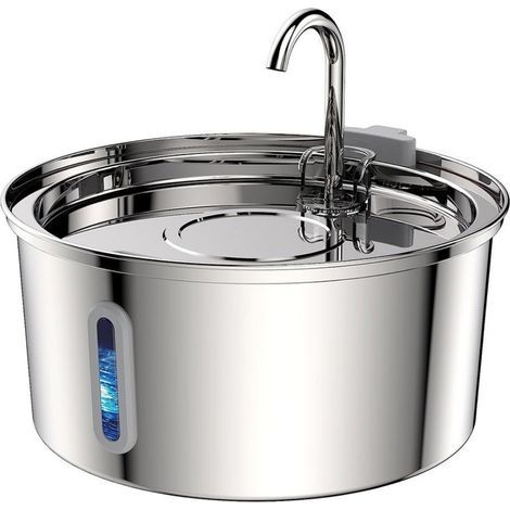 Fuente de agua para gatos de acero inoxidable de 3,2 L con sistema de filtración avanzado, funcionamiento silencioso (menos de 30 dB) y ventana indicadora del nivel de agua. (1/5)