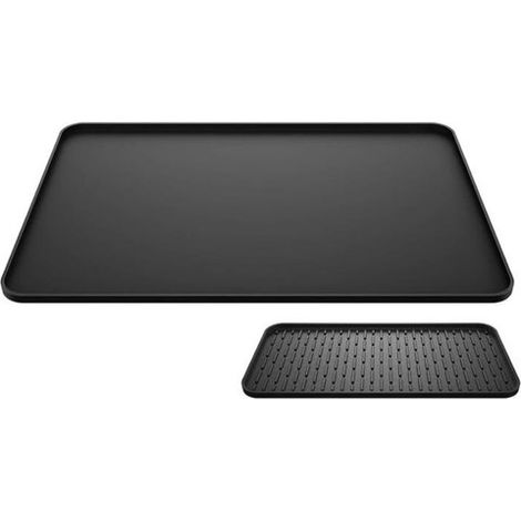 Tapis à café en silicone, 60 cm x 40 cm tapis de bar, avec tapis d'égouttage amovible - convient pour machine à café et porte-verres, exécution noire 1 (1/5)
