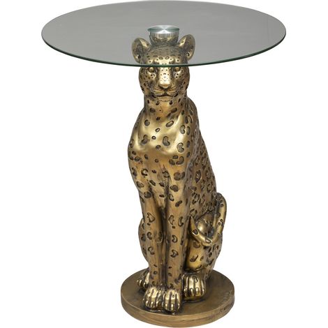 Table à café Leopard en résine & verre trempé D40cm doré - Atmosphera créateur d'intérieur (1/3)